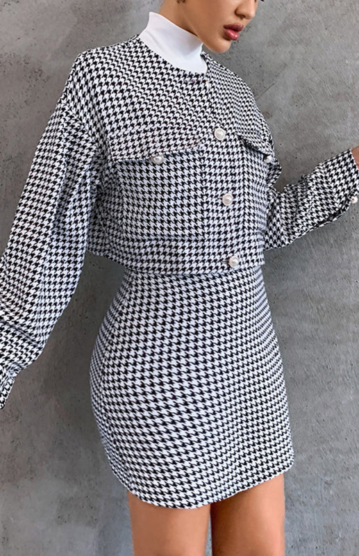 Women’S High Waist Pack Hip Two Piece Set - Houndstooth / XL