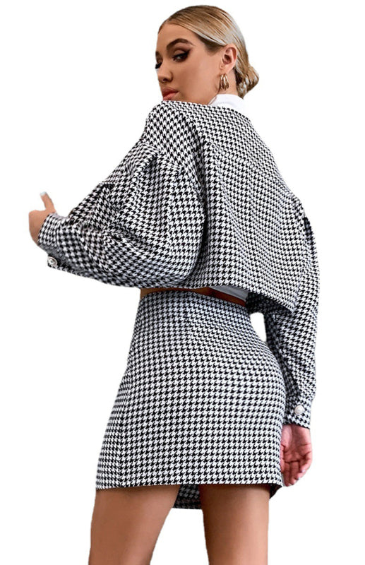 Women’S High Waist Pack Hip Two Piece Set - Houndstooth / XL