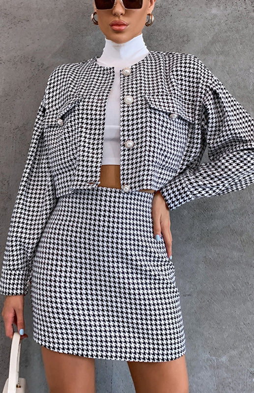 Women’S High Waist Pack Hip Two Piece Set - Houndstooth / XL
