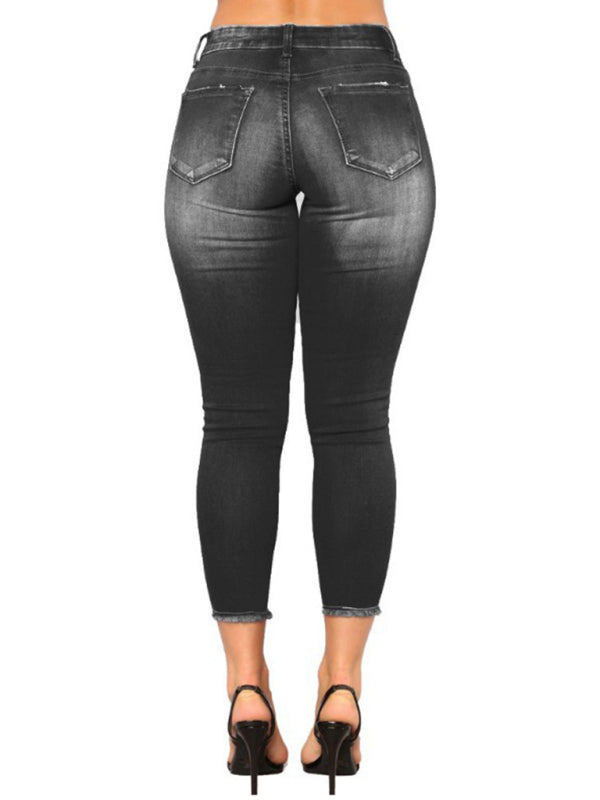 Women’s high waist stretch ripped jeans