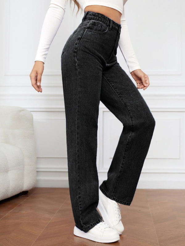 Women’s High Waist Washed Straight Leg Jeans