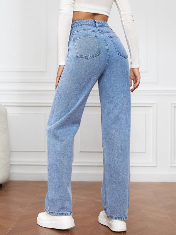 Women’s High Waist Washed Straight Leg Jeans