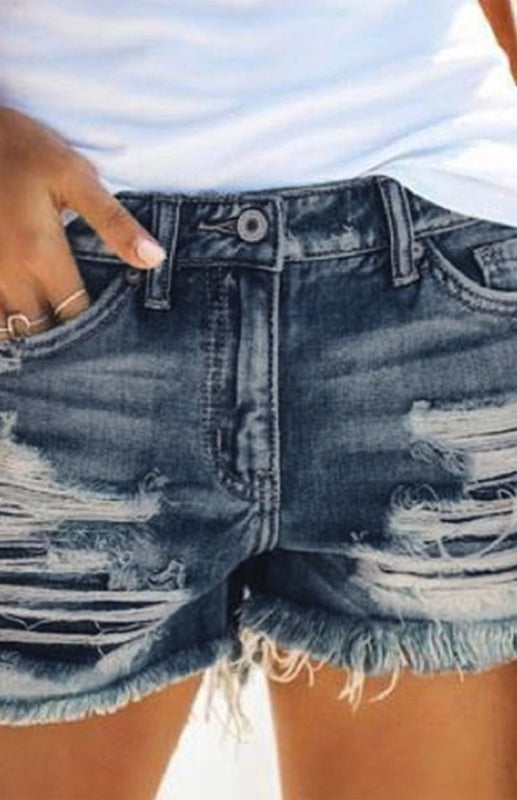 Women’s High-Waisted Fringed Cut-Out Denim Shorts