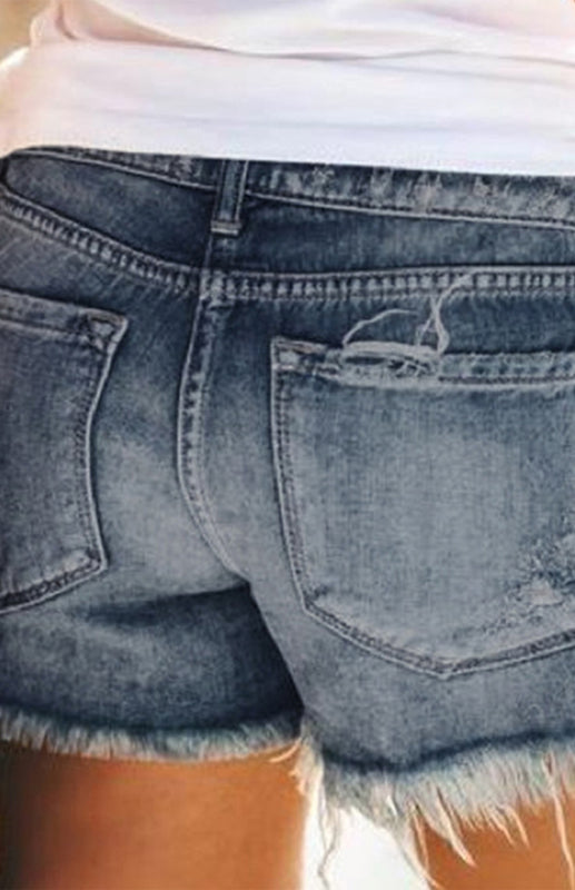Women’s High-Waisted Fringed Cut-Out Denim Shorts