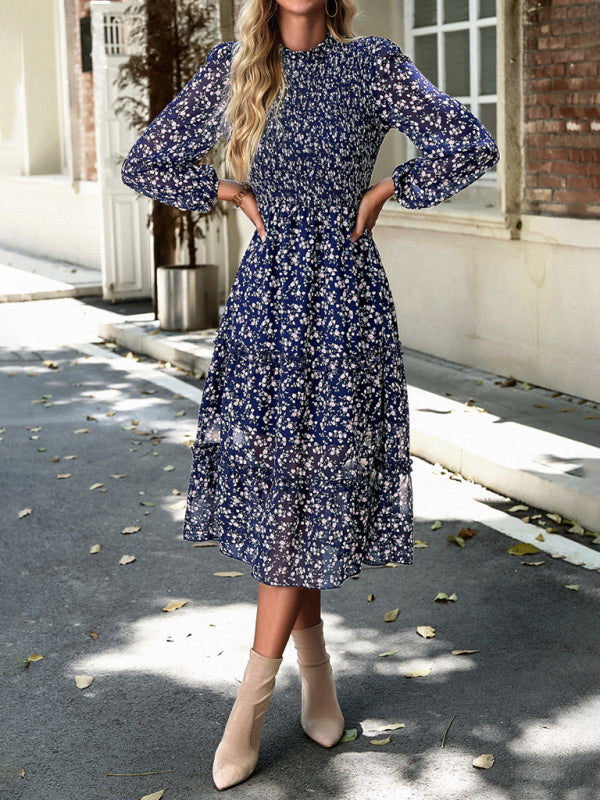 Women’s holiday casual floral earring dress - Champlain color / S