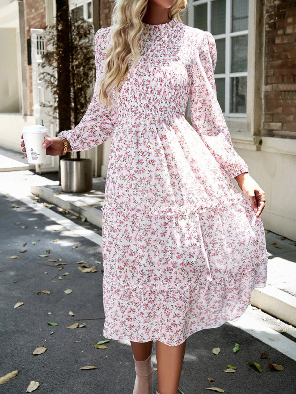 Women’s holiday casual floral earring dress - White / S