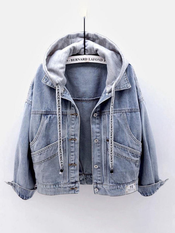 Women’s hooded large pocket denim jacket - Blue / S