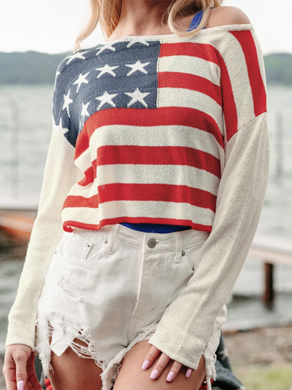 Women’s Independence Day Striped Colorblock Thin Knit Sweater - Cracker khaki / S