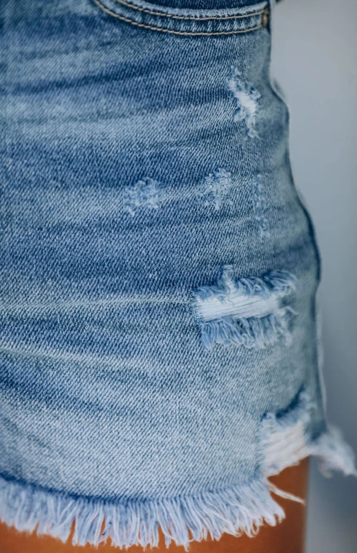 Women’s Irregular Burlap Denim Shorts