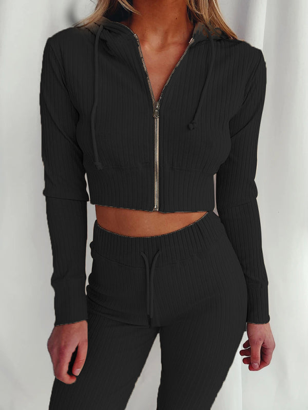 Women’s Knit Hooded Two-Piece Jogger Set - Black / S