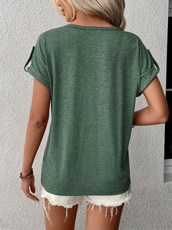 Women’s Knit Short Sleeve Half Cardigan T-Shirt