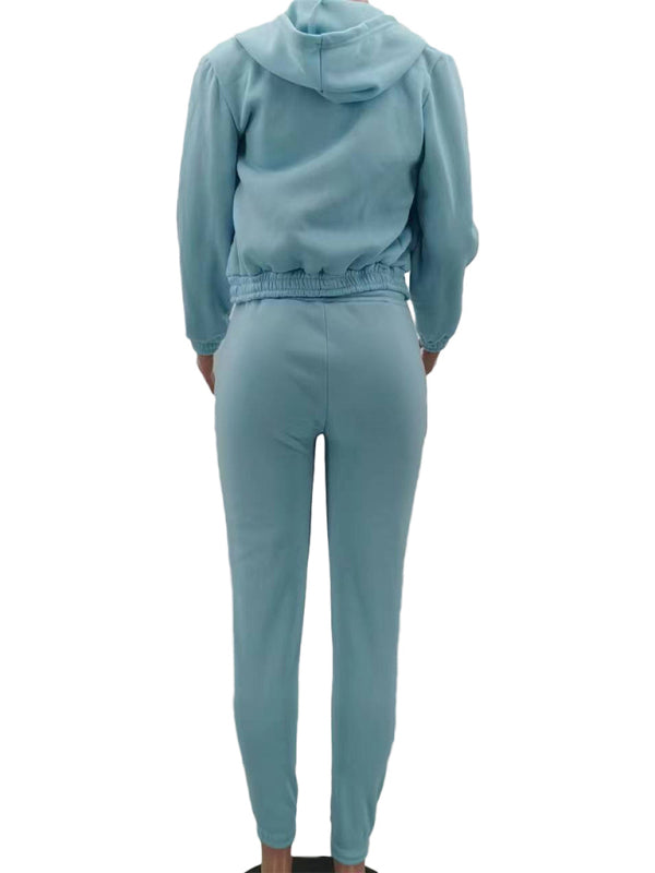Women’s Knitted Casual Sports Fleece Hooded Three-piece Suit