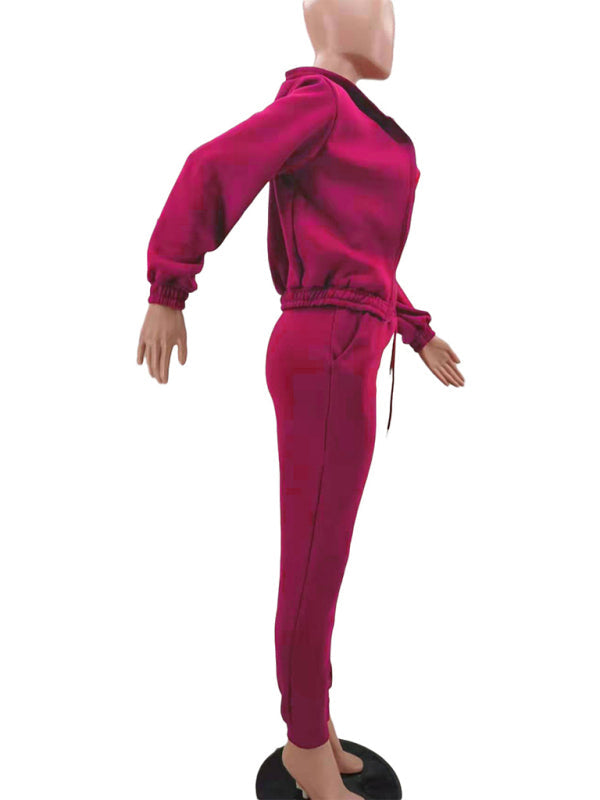 Women’s Knitted Casual Sports Fleece Hooded Three-piece Suit