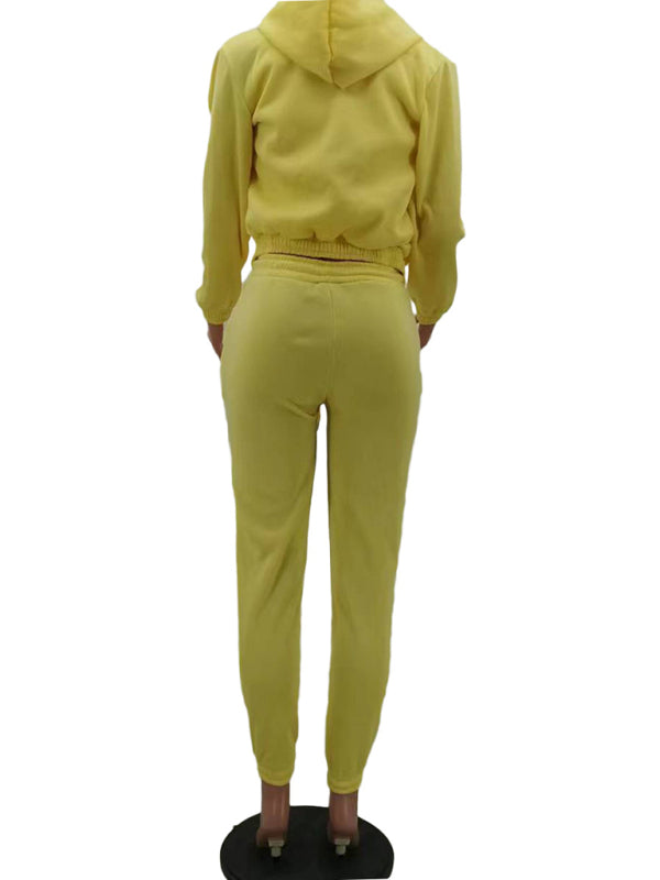 Women’s Knitted Casual Sports Fleece Hooded Three-piece Suit