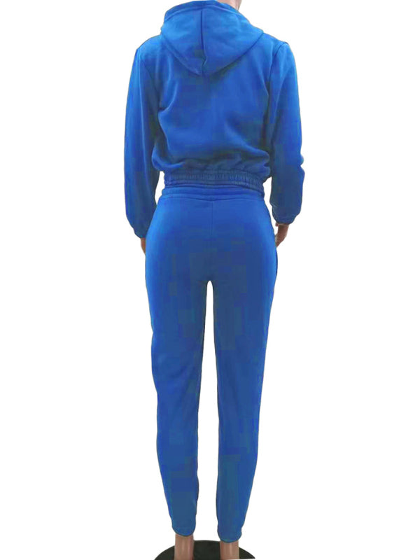 Women’s Knitted Casual Sports Fleece Hooded Three-piece Suit