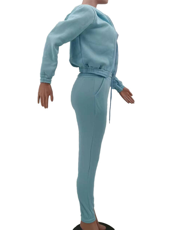 Women’s Knitted Casual Sports Fleece Hooded Three-piece Suit