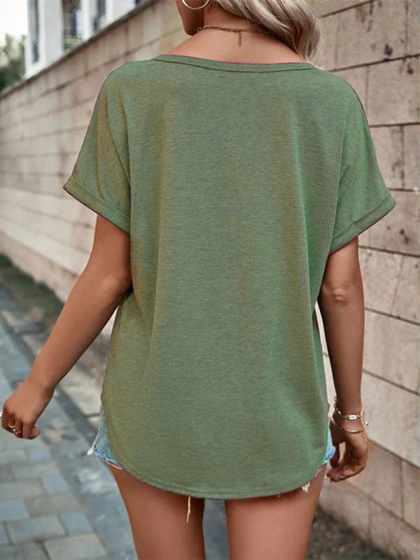 Women’s Knitted Casual V-Neck Button Short Sleeve Top