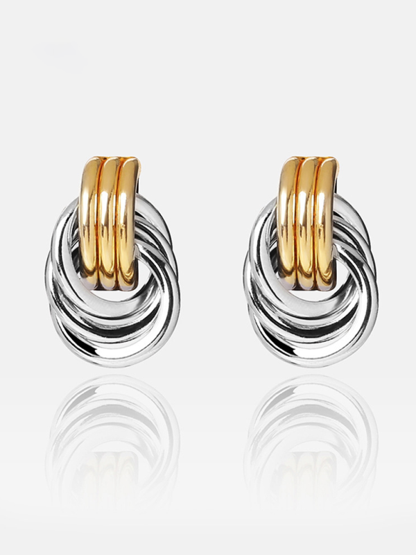 Women’s knotted multi-layered geometric dangling earrings - Golden / FREESIZE