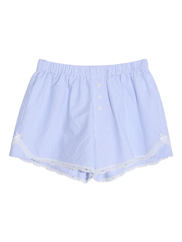 Women’s lace shorts wear elastic waist striped casual pants
