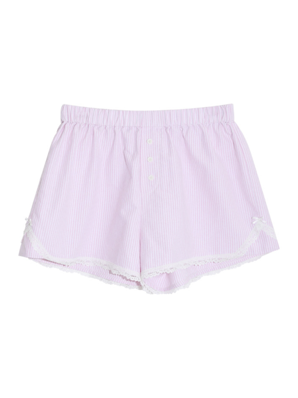Women’s lace shorts wear elastic waist striped casual pants