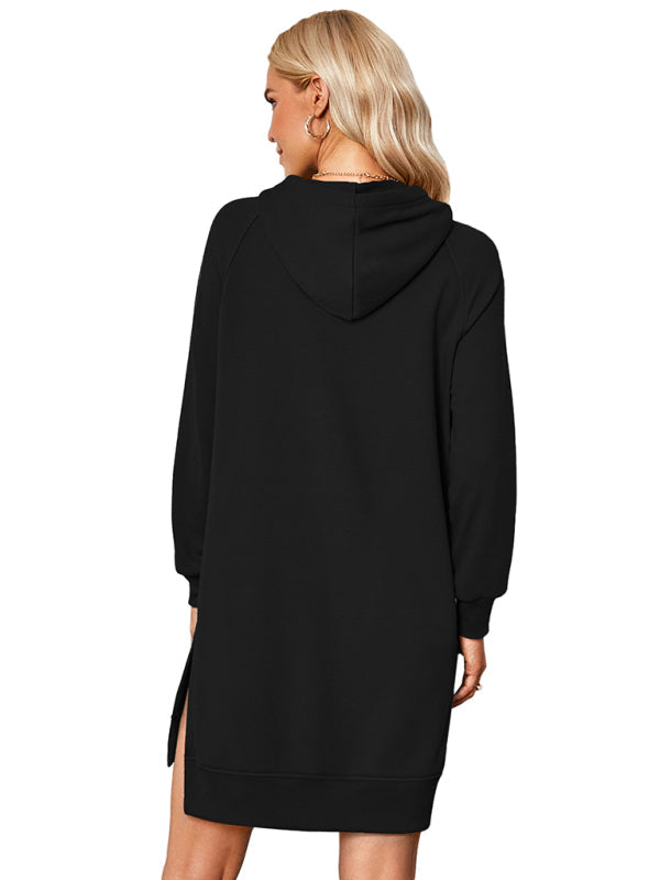 Women’s lettered print hooded skirt dress