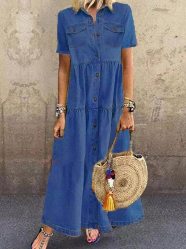 Women’s long multi-button distressed dress - Clear blue / S