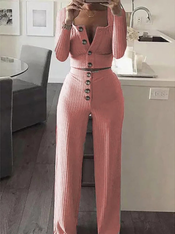 Women’s Long Sleeve Cardigan Slim Button Casual Suit - Pink / S