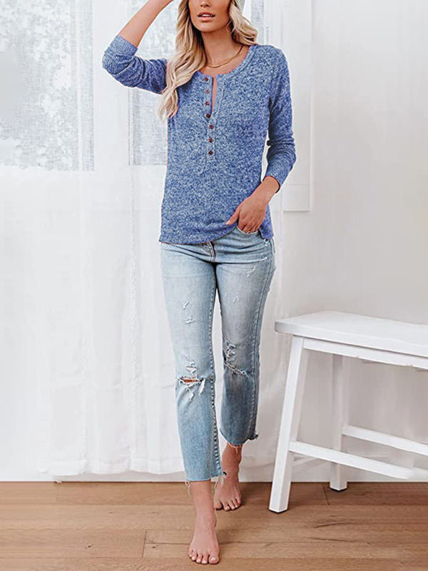 Women’s Long Sleeve Henley Shirts V Neck Down Tops