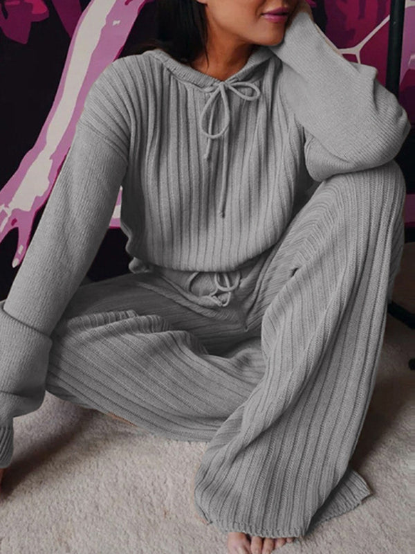 Women’s Long Sleeve Loose Hooded Casual Home Set - Grey / S