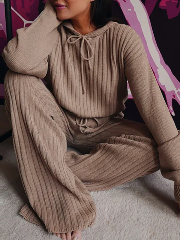 Women’s Long Sleeve Loose Hooded Casual Suit - Coffee / S