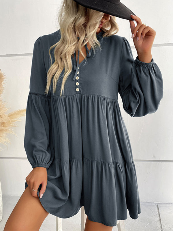 Women’s long-sleeved green autumn and winter solid color foreign trade dress - Charcoal grey / S