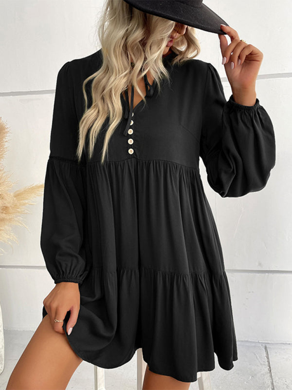 Women’s long-sleeved green autumn and winter solid color foreign trade dress - Black / S