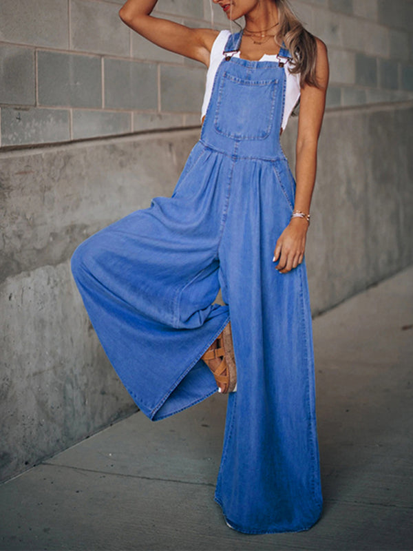 Women’s Loose Casual Fashion Denim Overalls - Purplish blue navy / S