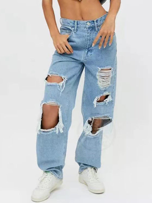 Women’s Loose Ripped Straight Denim Trousers