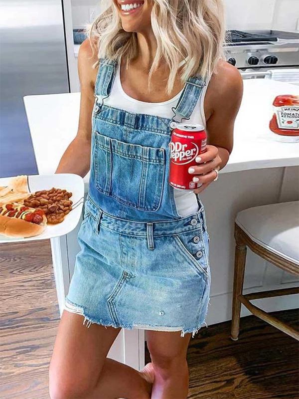Women’s new American Independence Day flag suspender jumpsuit - Blue / S