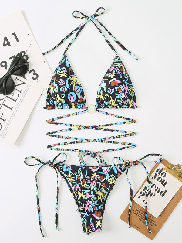 Women’s New Bikini Floral Print Beach Strap Swimsuit