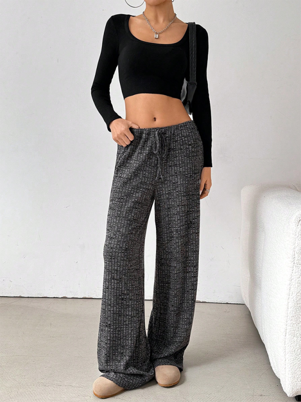 Women’s new casual striped solid color rubber band drawstring straight leg pants