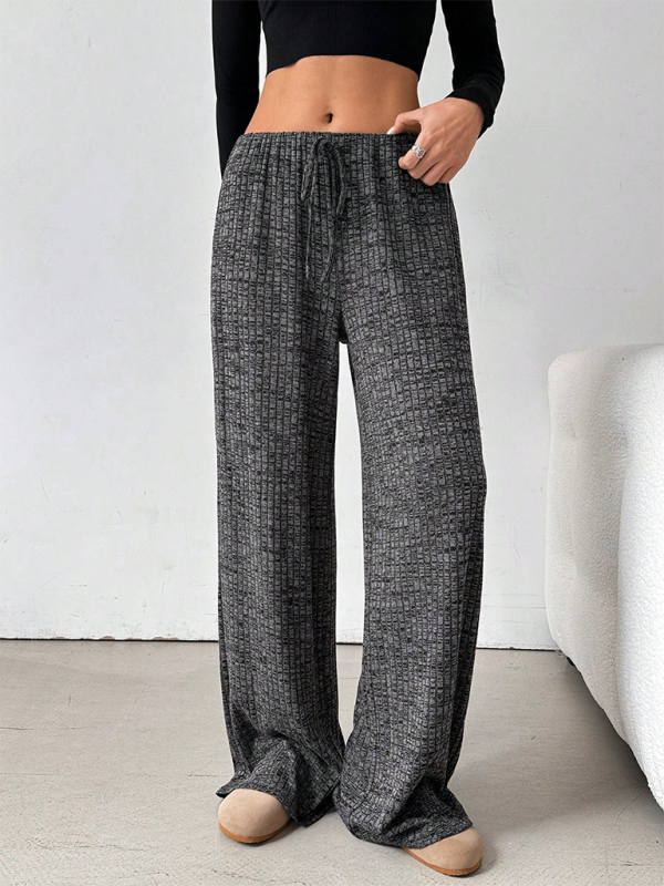 Women’s new casual striped solid color rubber band drawstring straight leg pants
