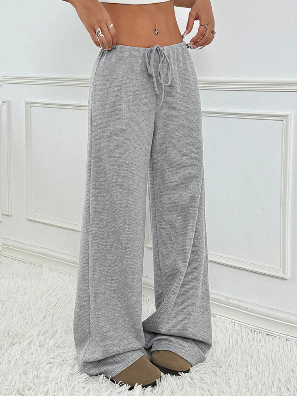 Women’s new casual striped solid color rubber band drawstring straight leg pants
