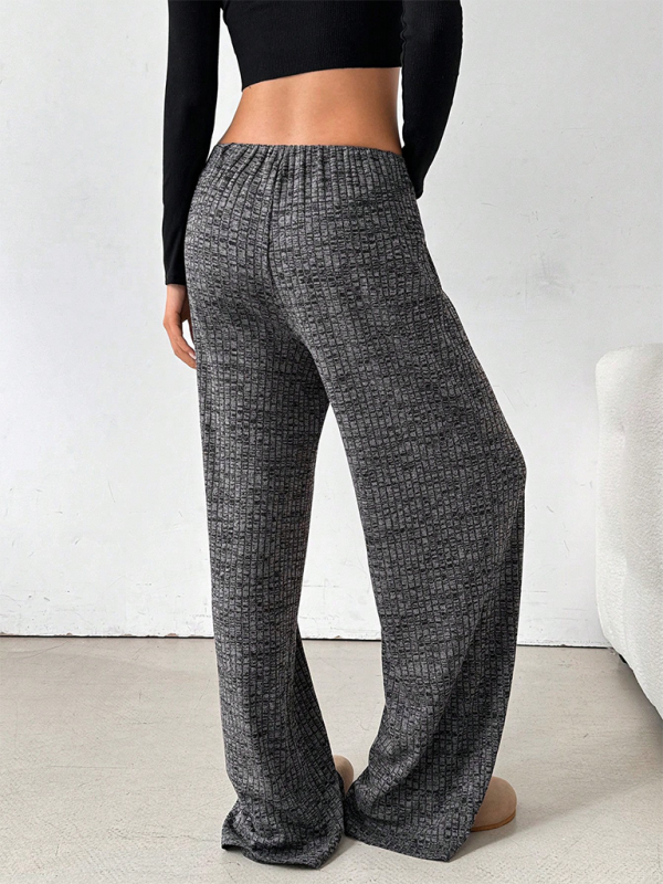 Women’s new casual striped solid color rubber band drawstring straight leg pants