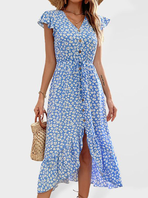 Women’s New Fashion Irregular Printed Dress Mid Length