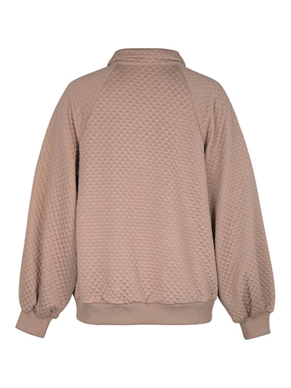 Women’s new lapel solid color long-sleeved autumn and winter sweatshirt