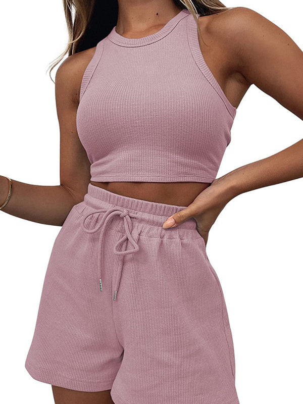 Women’s new loose solid color casual sleeveless shorts suit