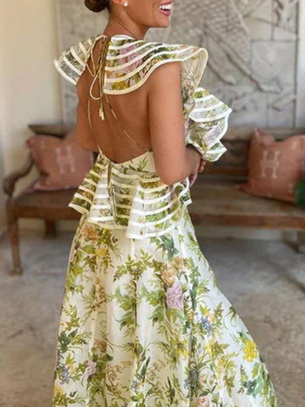 Women’s new sexy backless printed strappy dress