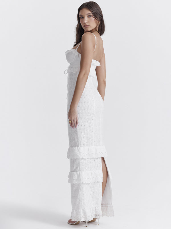 Women’s new sexy dress white hook-and-loop suspender long skirt slim French dress