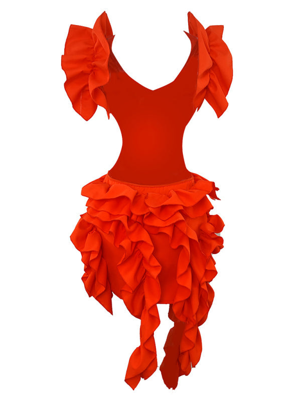 Women’s new sleeveless pleated backless mini dress irregular curling sexy dress