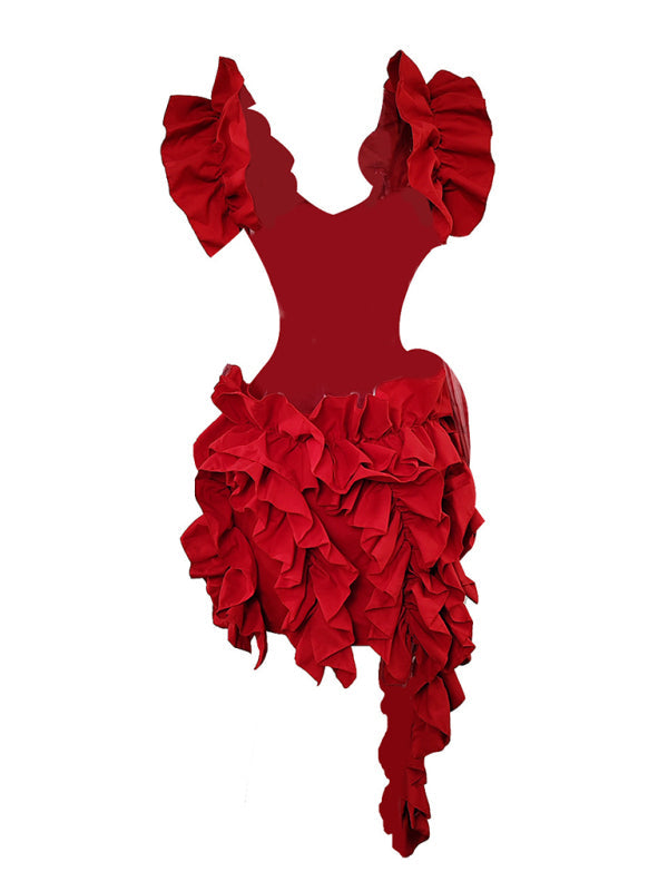 Women’s new sleeveless pleated backless mini dress irregular curling sexy dress