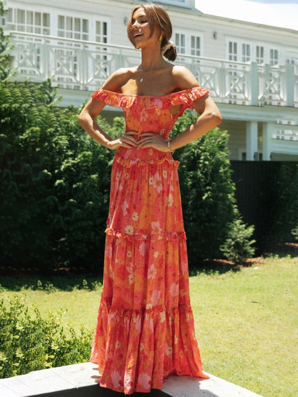 Women’s new small floral print fresh and sweet bust-wrapped dress