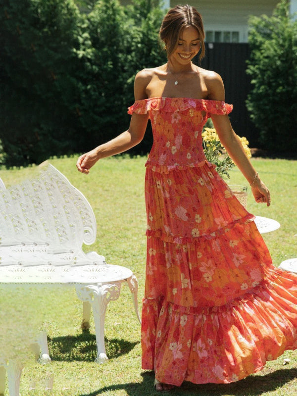 Women’s new small floral print fresh and sweet bust-wrapped dress