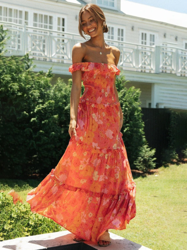 Women’s new small floral print fresh and sweet bust-wrapped dress